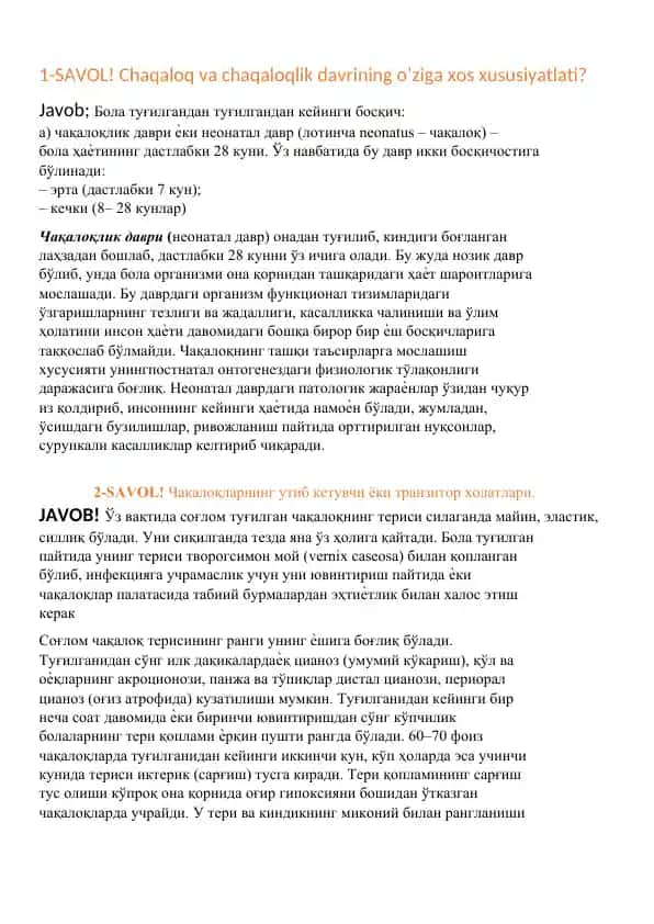 Chaqaloq va Chaqaloqlik Davrining O‘ziga Xos Xususiyatlati