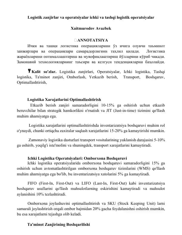 Logistik zanjirlar va operatsiyalar