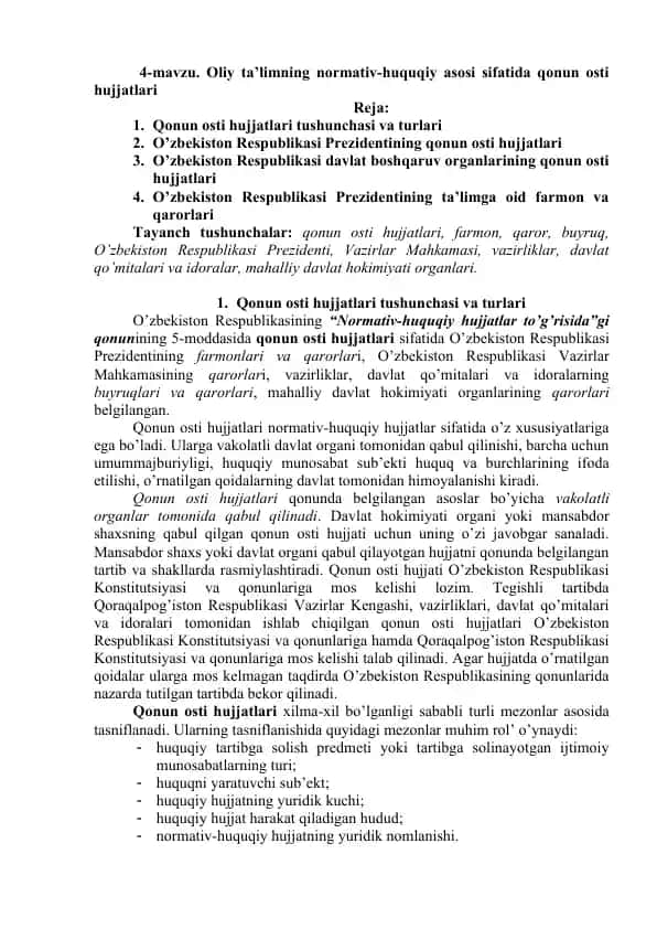 Qonun osti hujjatlari