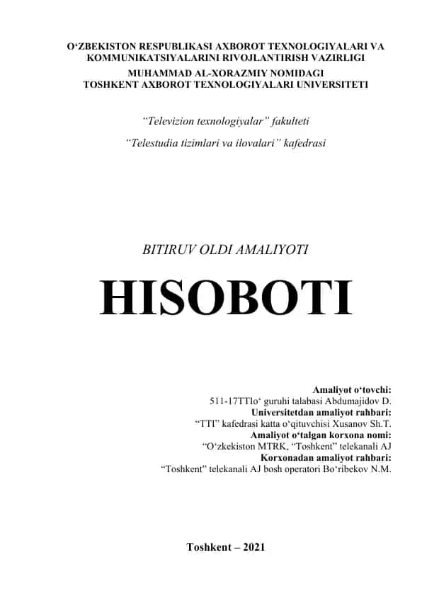 Televizion texnologiyalari bitiruv isi