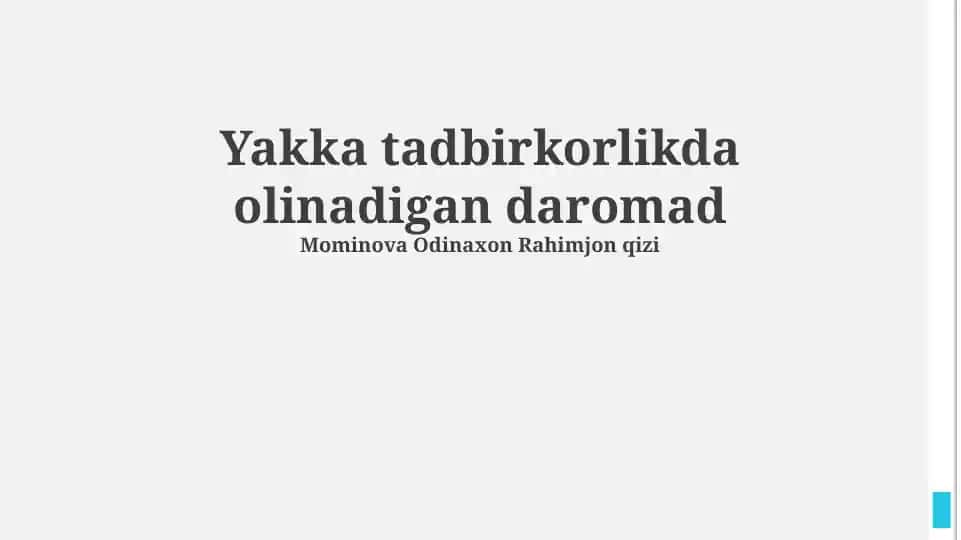 Yakka tadbirkorlikda olinadigan daromad