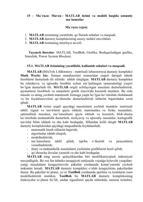 MATLAB dasturiy kompleksi