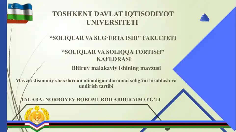 Jismoniy shaxslardan olinadigan daromad solig’i