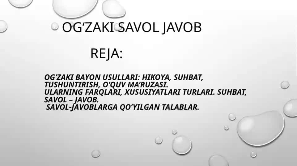 Ogʻzaki Savol Javob Reja