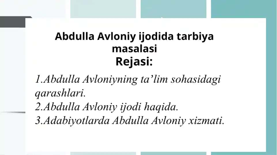 Abdulla Avloniy ijodi tarbiya masalasi