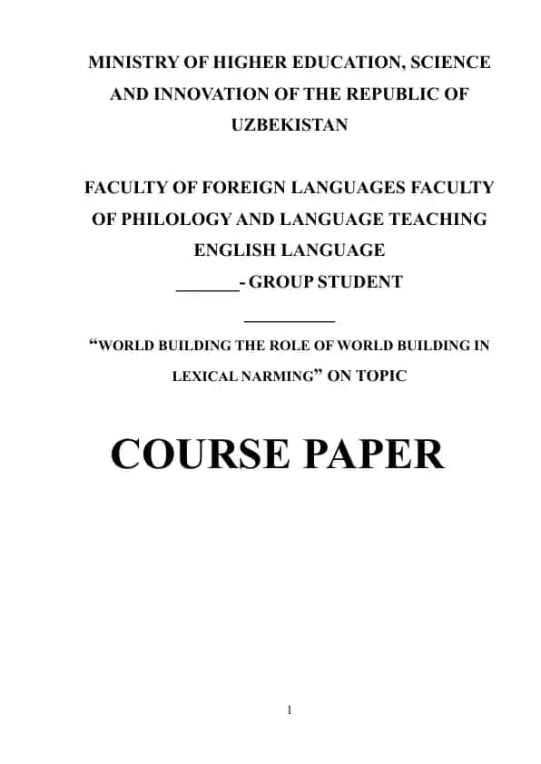 "WORLD BUILDING THE ROLE OF WORLD BUILDING IN LEXICAL NARMING"