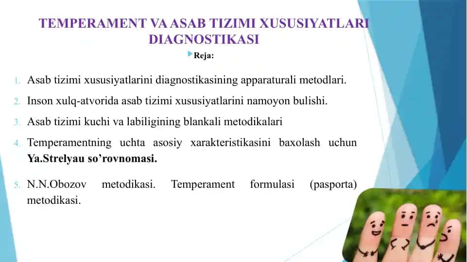 Asab tizimi xususiyatlarini diagnostikasi
