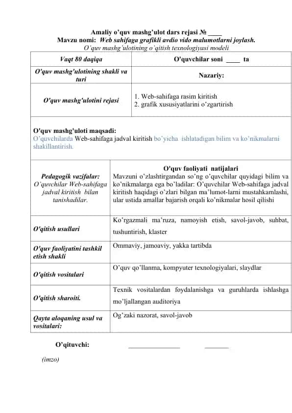 Web-sahifaga grafikli avdio vido malumotlarni joylash