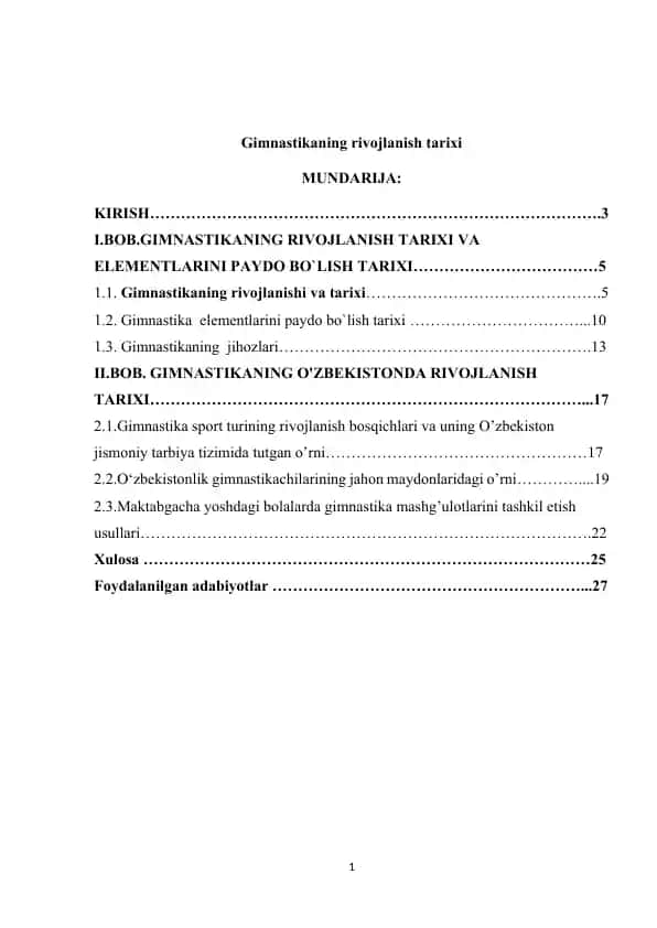 Gimnastikaning rivojlanish tarixi