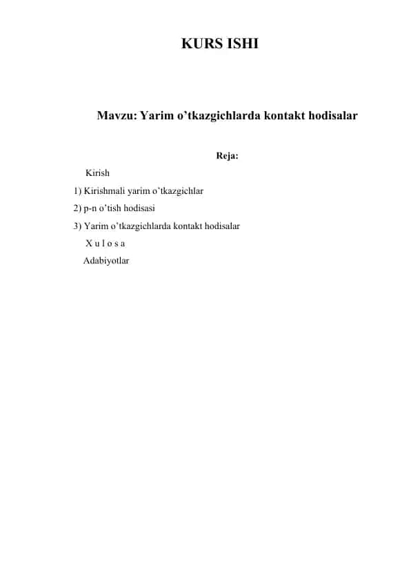 Yarim o’tkazgichlarda kontakt hodisalar
