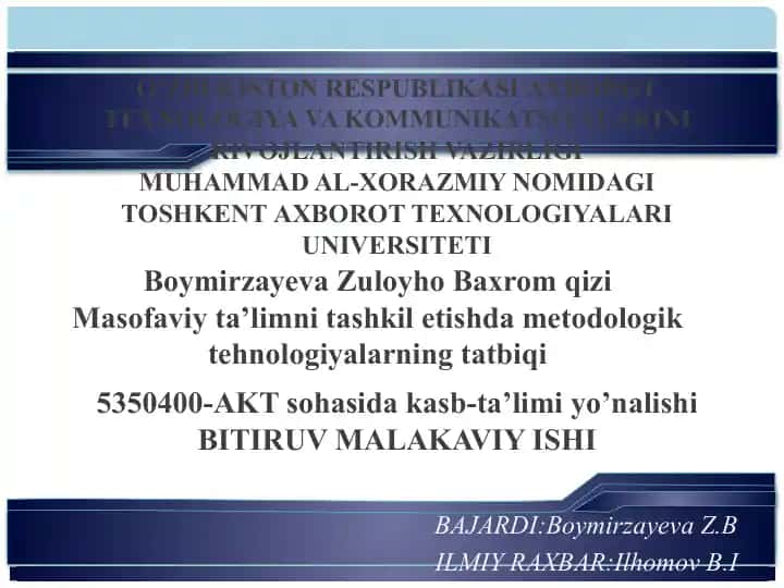 Masofaviy ta'limni tashkil etishda metodologik tehnologiyalar