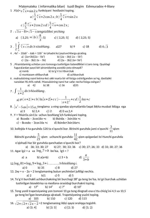 Matematika (informatika bilan)