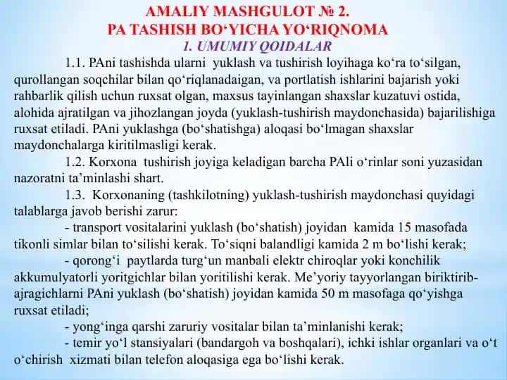PA TASHISH BO‘YICHA YO‘RIQNOMA
