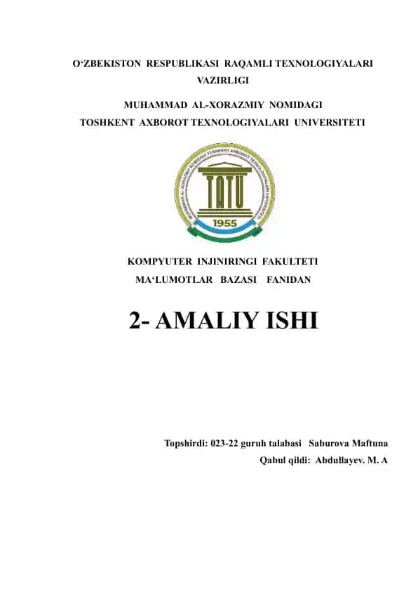 Kompyuter injiniringi fanidan amaliy ish