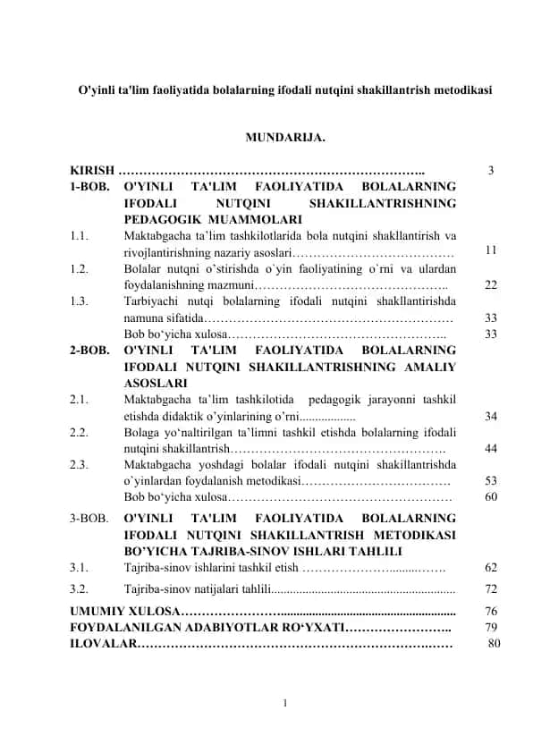 O'yinli ta'lim faoliyatida bolalarning ifodali nutqini shakillantirish metodikasi