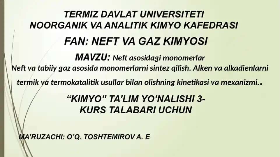 Neft asosidagi monomerlar