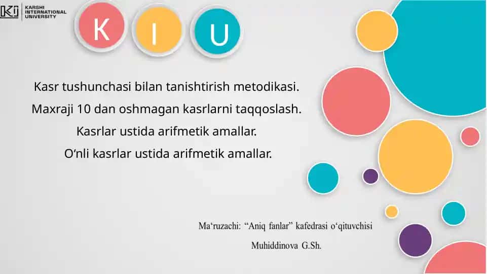Kasr tushunchasi bilan tanishtirish metodikasi