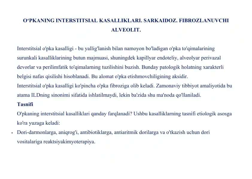 OʻPKANING INTERSTITSIAL KASALLIKLARI