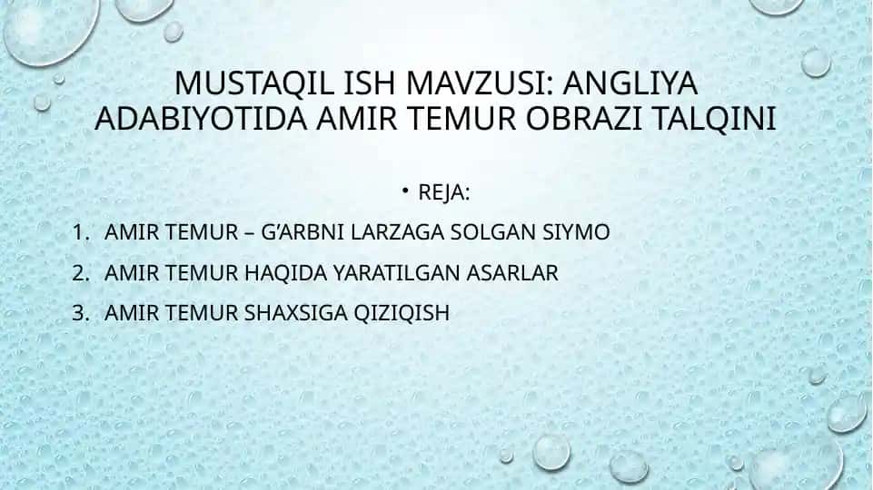 Angliya adabiyotida Amir Temur obrazi talqini
