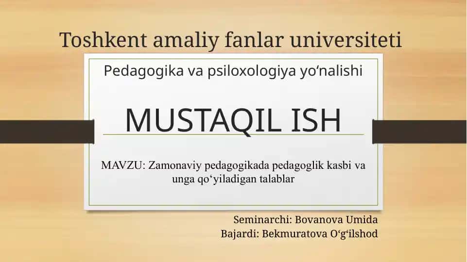 Zamonaviy pedagogika va pedagoglik kasbi