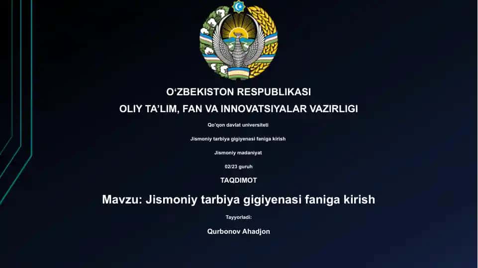 Jismoniy tarbiya gigiyenasi faniga kirish