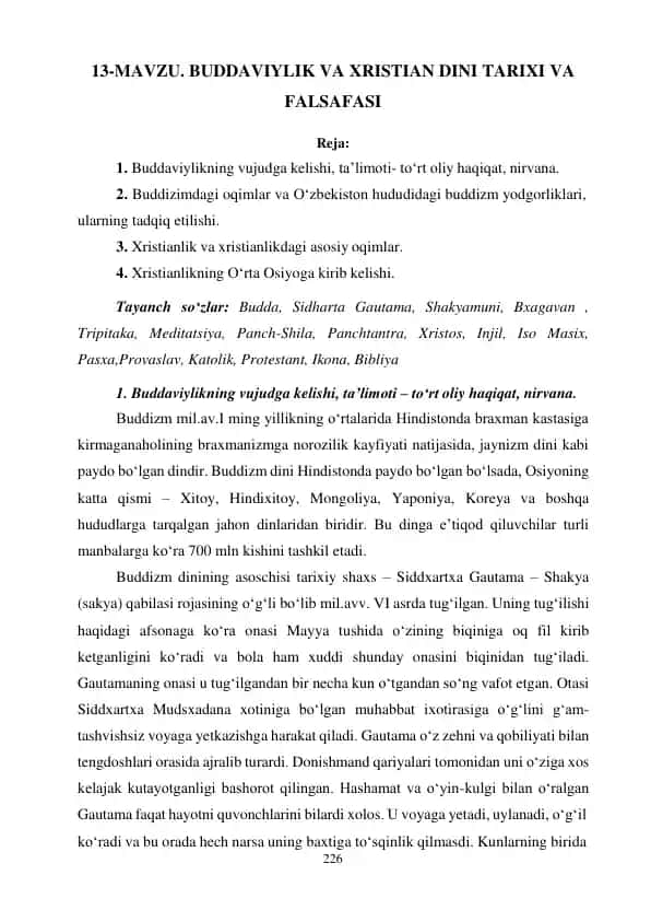 Buddaviylik va Xristian dini tarixi va falsafasi
