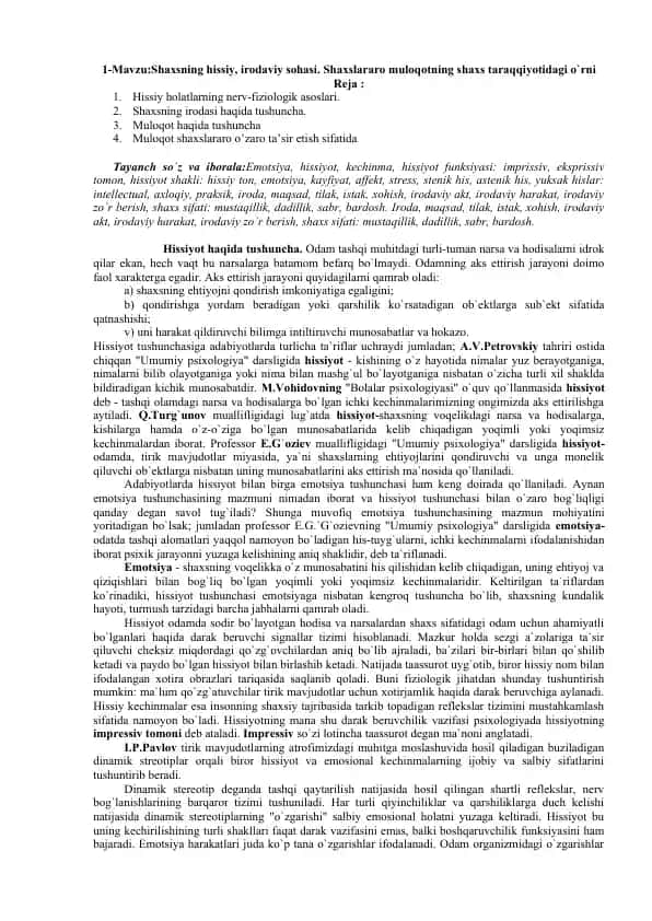 Hissiyotlar va Irodaviy Faoliyat