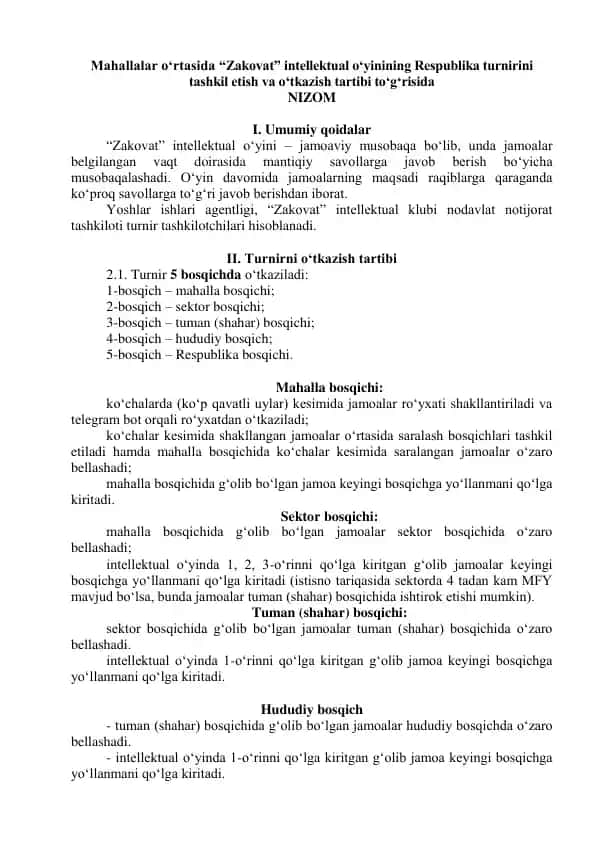 "Zakovat" intellektual oʻyini Respublika turniri