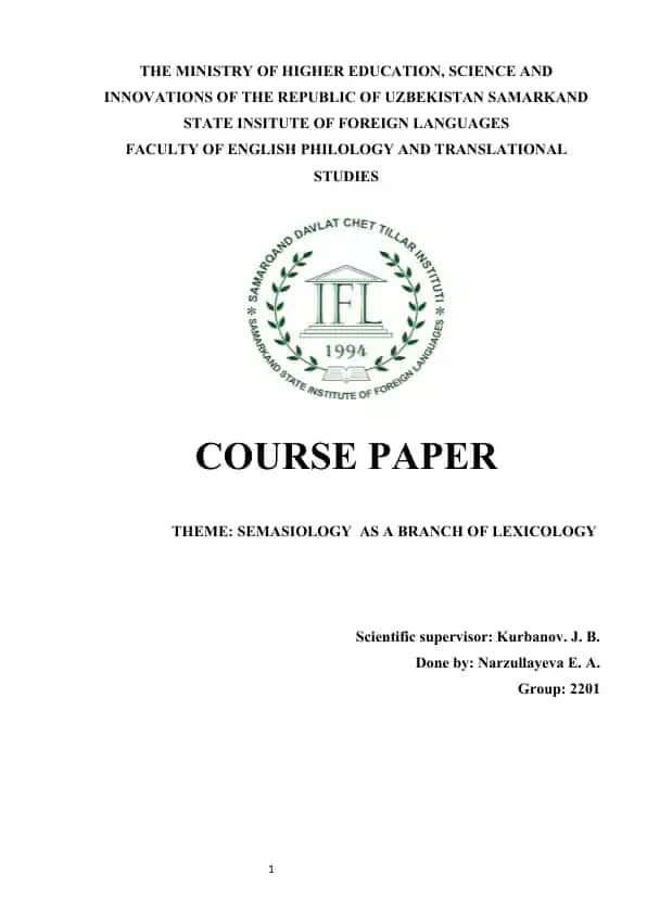 SEMASIOLOGY AS A BRANCH OF LEXICOLOGY