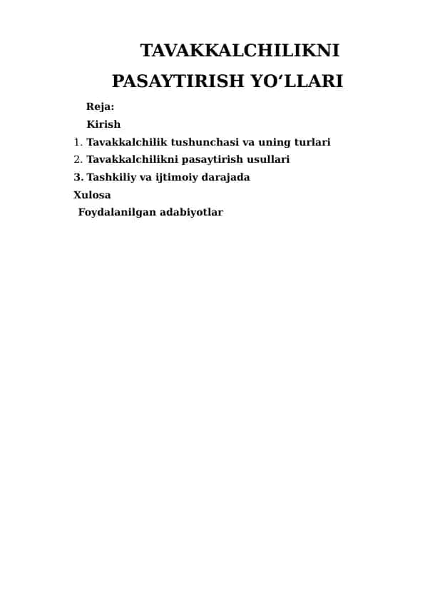 Tavakkalchilikni Pasaytirish Yo‘llari