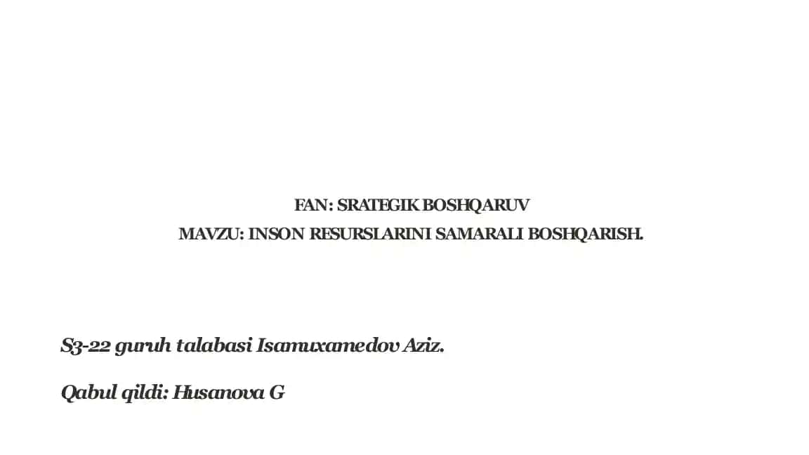 INSON RESURSLARINI SAMARALI BOSHQARISH