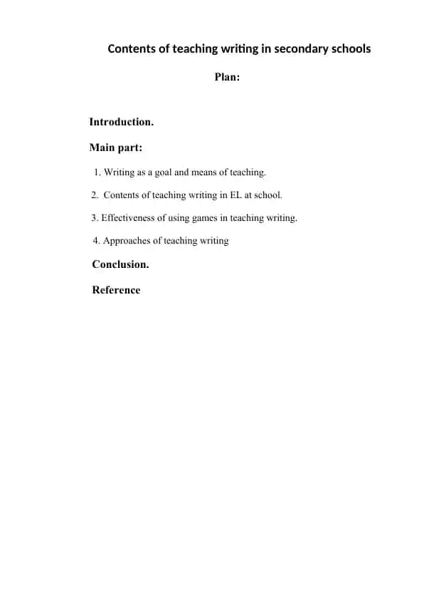 Contents of teaching writing in secondary schools