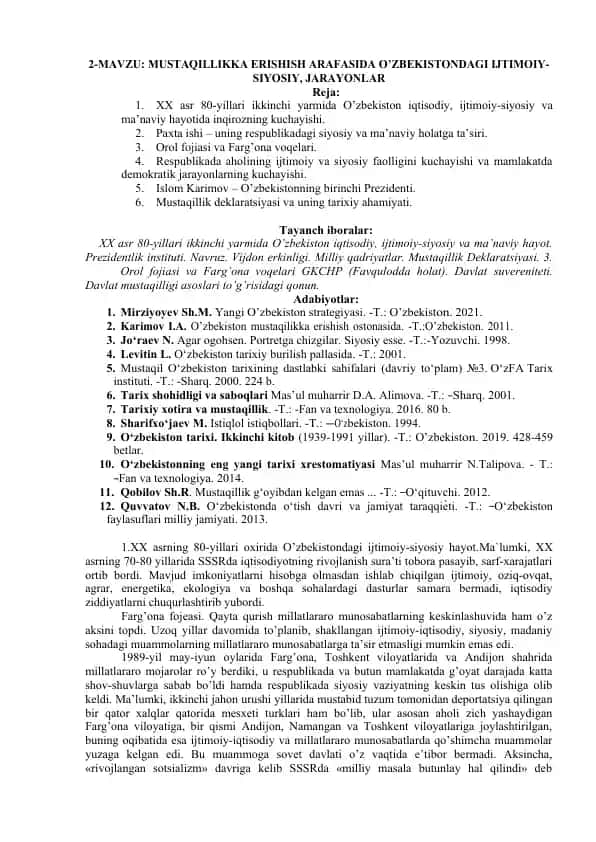 Mustaqillikka Erishish Arafasida O'zbekistondagi Ijtimoiy-Siyosiy Jarayonlar
