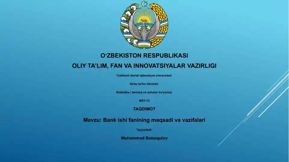 Bank ishi fanining maqsadi va vazifalari