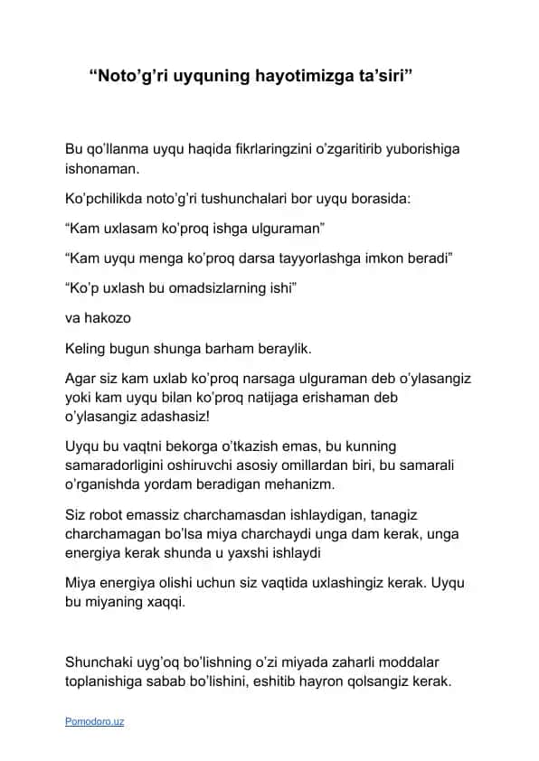 "Noto’g’ri uyquning hayotimizga ta’siri"