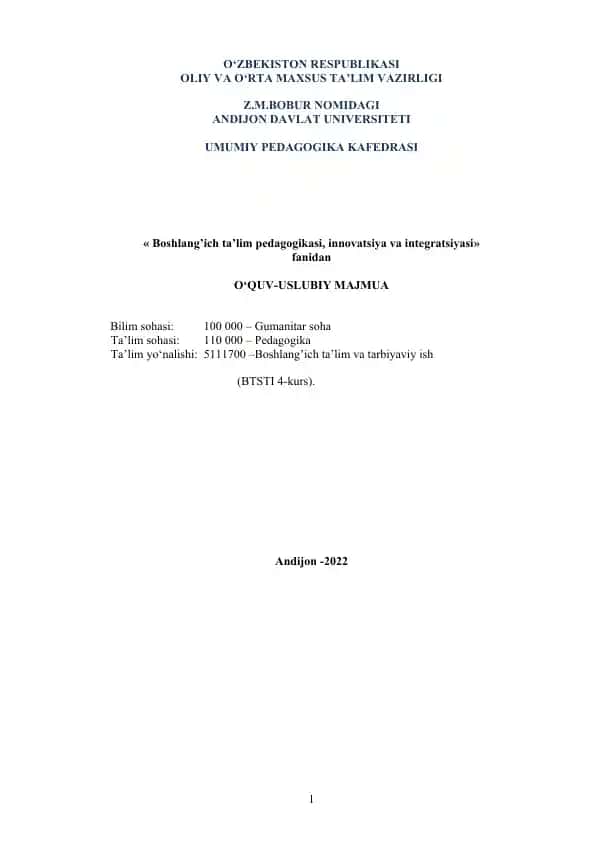 O‘QUV-USLUBIY MAJMUA