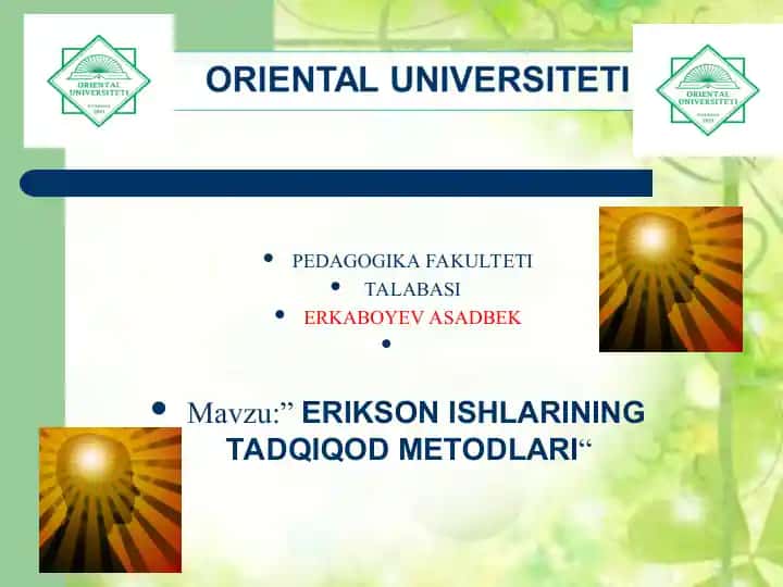 ERIKSON ISHLARINING TADQIQOD METODLARI