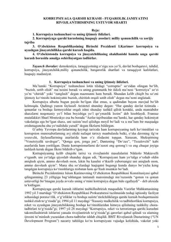 Korrupsiyaga Qarshi Kurash - Fuqarolik Jamiyatini Rivojlantirishning Ustuvor Sharti