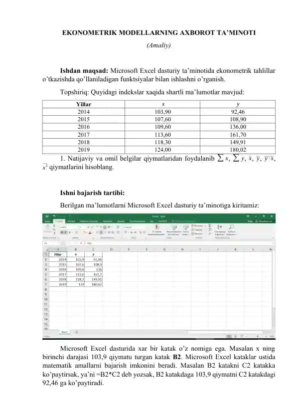 EKONOMETRIK MODELLARNING AXBOROT TA’MINOTI (Amaliy)