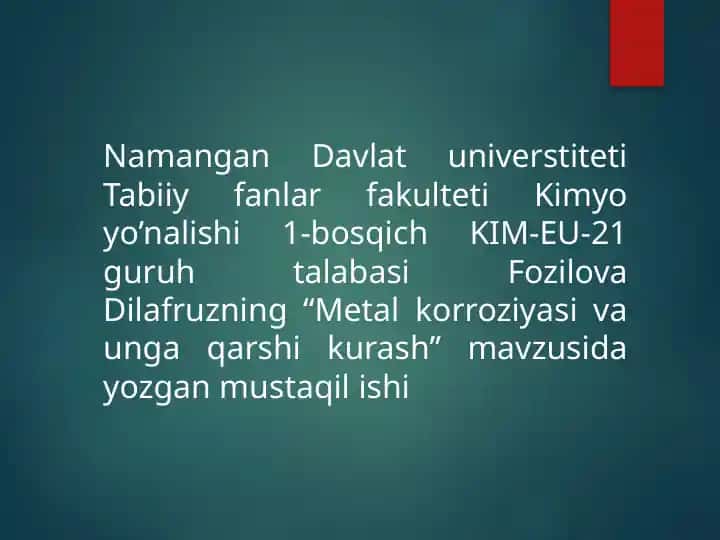 Metall korroziyasi va unga qarshi kurash