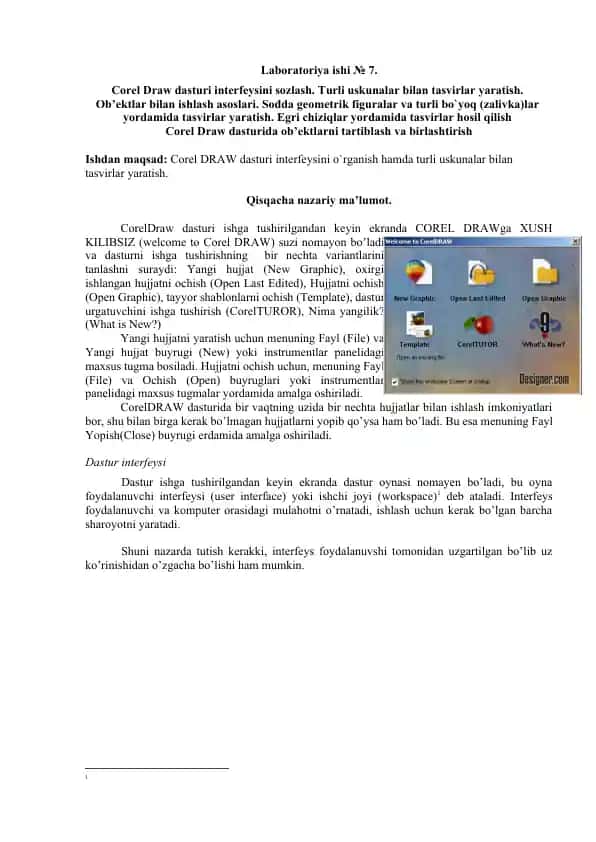 Corel Draw dasturi interfeysini o'rganish video darsi