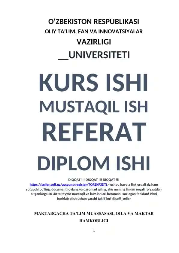 Maktabgacha ta’lim muassasasi, oila va maktab hamkorligi (Kurs ishi)