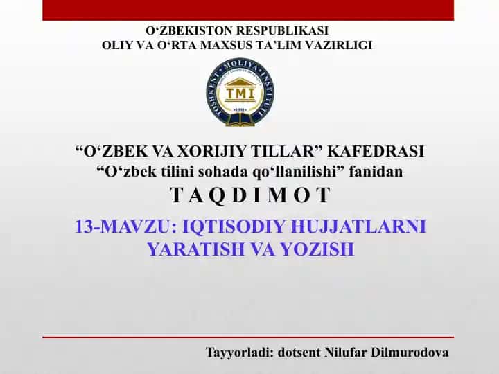 IQTISODIYHUJJATLARNIYARATISH VAYOZISH