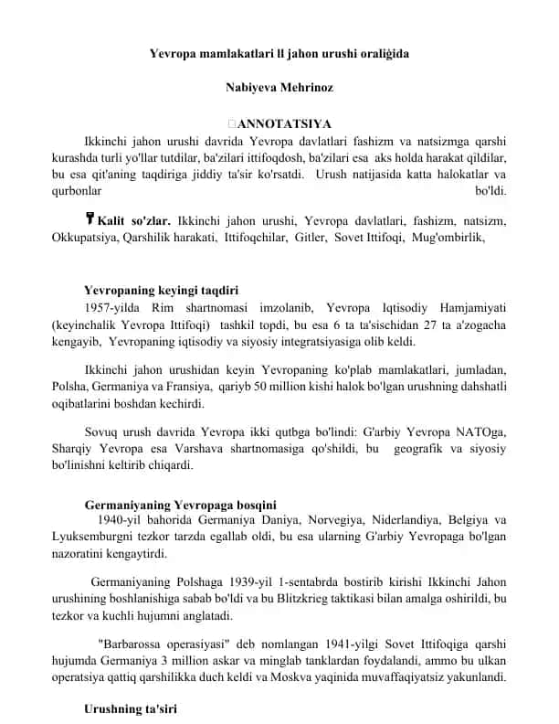 Yevropa mamlakatlari ll jahon urushi oraliģida