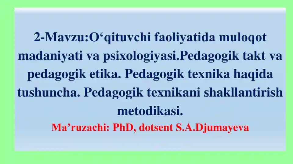 Pedagogik Muloqot va Psixologiyasi