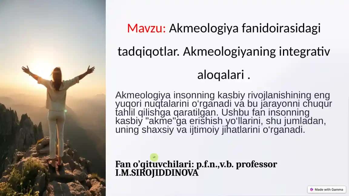 Akmeologiya fanidoirasidagi tadqiqotlar