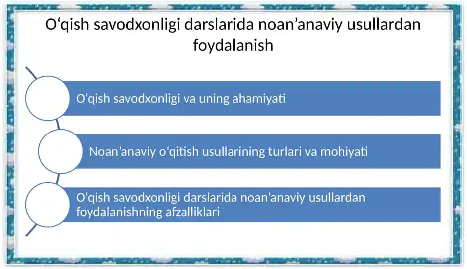 O‘qish savodxonligi darslarida noan’anaviy usullardan foydalanish