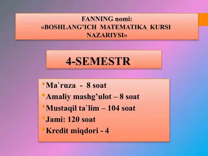 Bosqlang'ich Matematika Kursi Nazariyasi