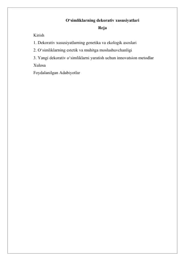 O‘simliklarning dekorativ xususiyatlari