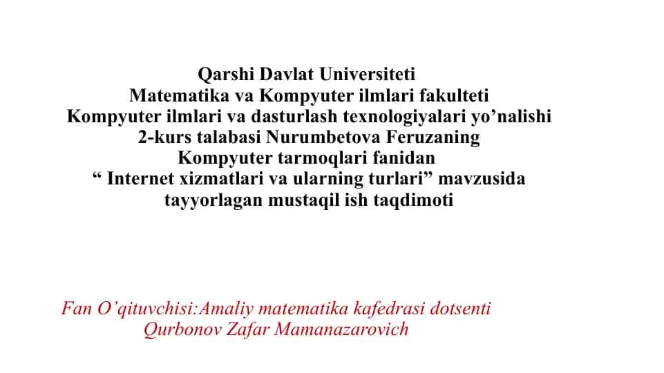 Internet xizmatlari va ularning turlari